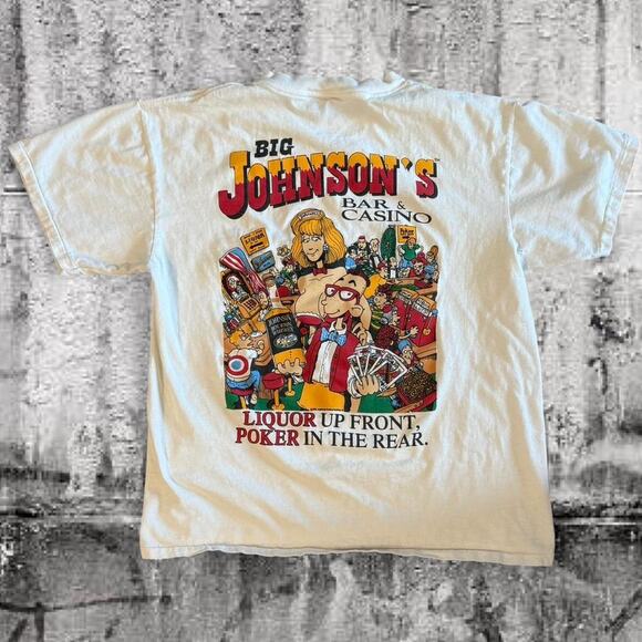 1992 Big Johnson’s Bar & Casino Tee, Single Stitch, Size L - Picture 1 of 8